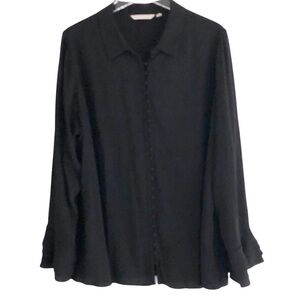 Soft Surroundings Poet Blouse Black Button Down Ruffled Cuffs 1X